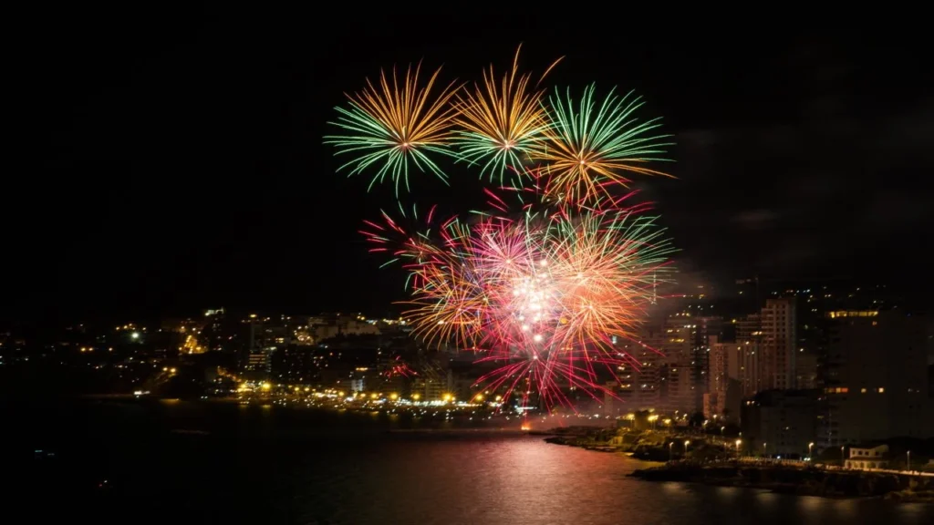Fuegos artificiales durante las fiestas locales